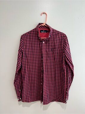 Men's “The Marlin Buttondown”. Coral & Navy check